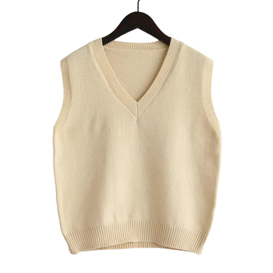 2025 Korean Fashion Women’s Sleeveless V-Neck Sweater Vest – Solid Color Knit Pullover Waistcoat