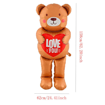 Happy Valentine’s Day Heart Balloon Stand Set – Love Bear & Heart-to-Heart Balloons Wedding Party Decoration