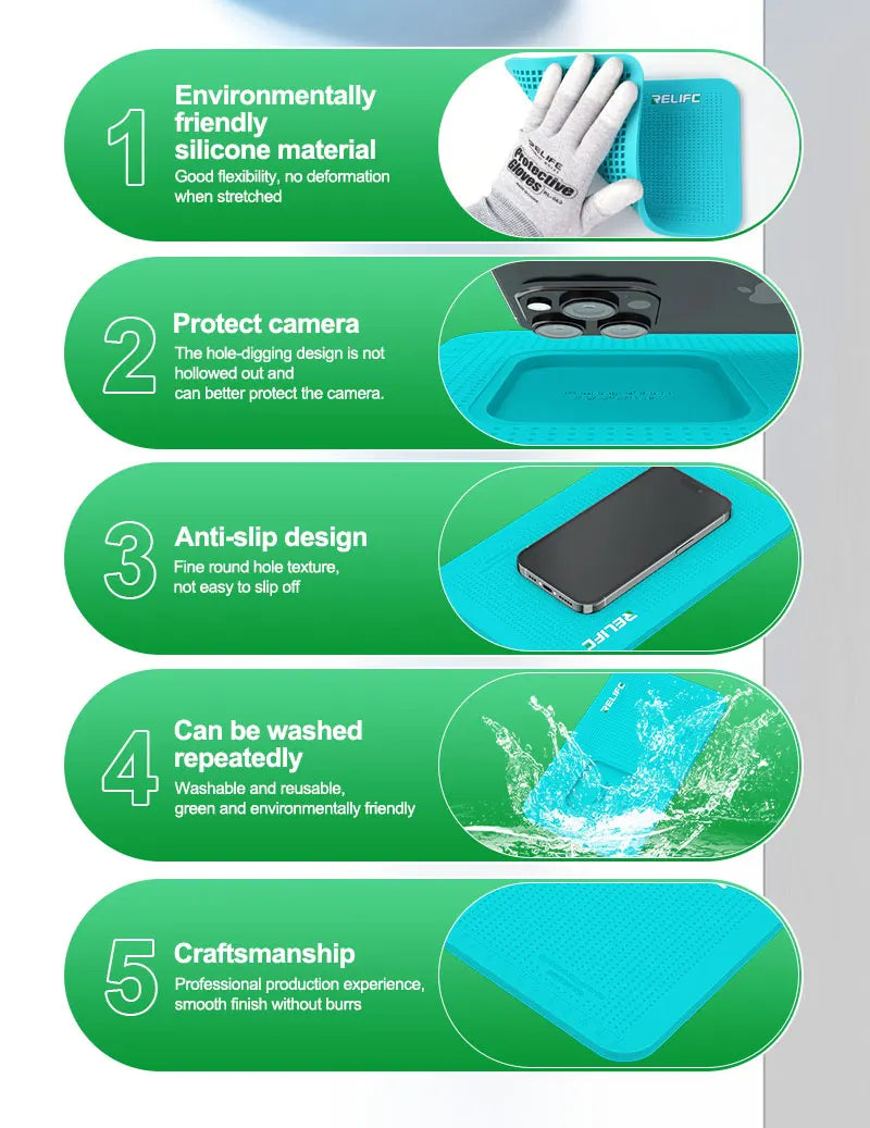 Relife RL-004DM Professional Anti-Slip Silicone Pad – Multi-Device Compatible Camera Protection and Repair Mat