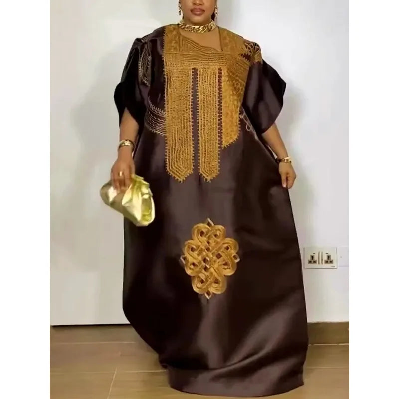 Women’s African Dashiki Ankara Maxi Dress - Traditional Embroidery Gown, Abaya & Muslim Kaftan Robe