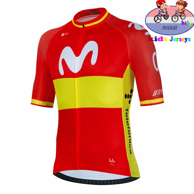 Kids Cycling Jersey Set - Baby Movistar Team Style Road Bike Shirt and Pants Suit for Boys and Girls MTB Riding