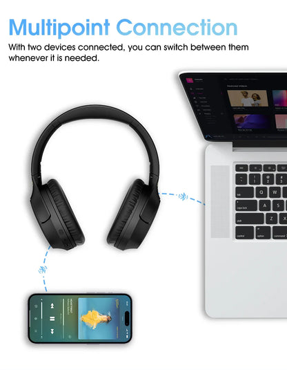 QCY H2 Pro Wireless Headphones - Bluetooth 5.3, HIFI 3D Stereo, BASS Mode Gaming Earbuds, 70H Playtime, Over-Ear Headset