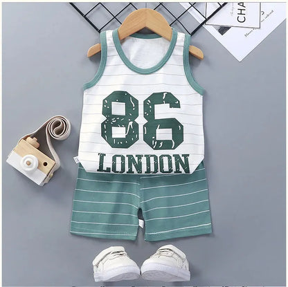 Children's Summer Clothing Set – Cotton T-shirt, Tank Top & Shorts, Boys & Girls Vest Suit