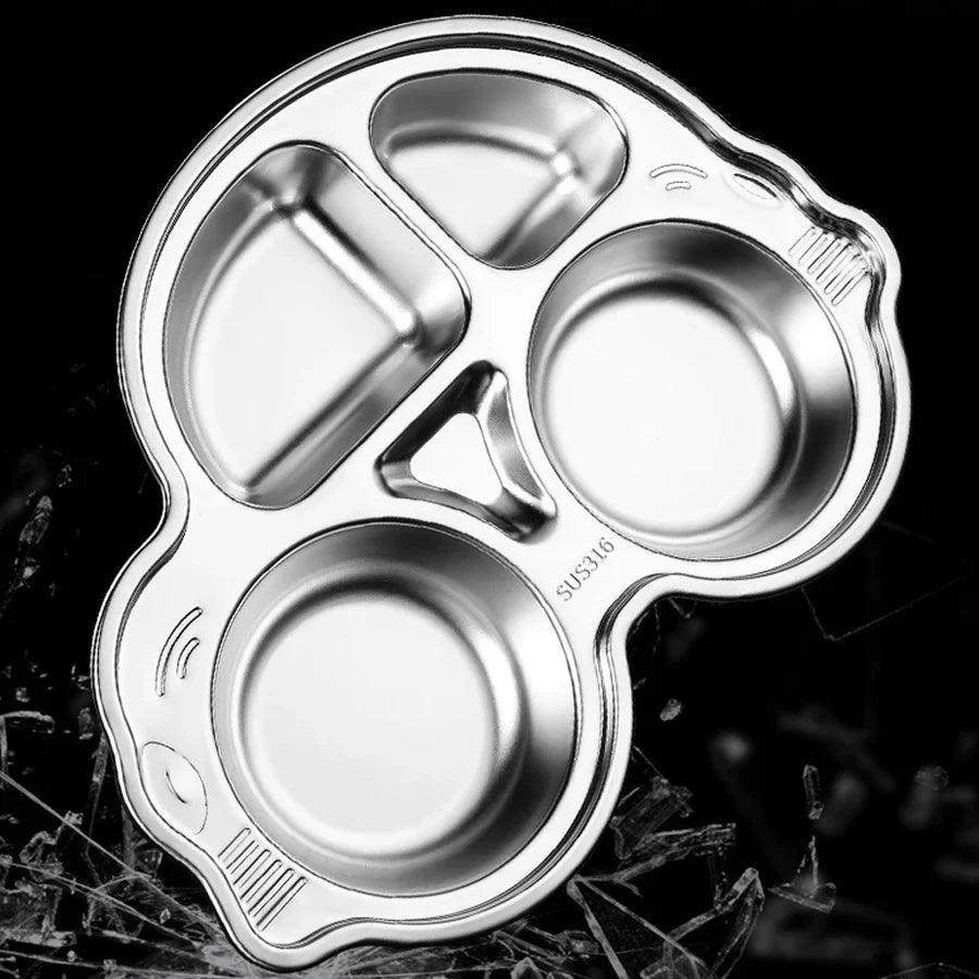 Kids Stainless Steel Dinner Plate - 304 Food Grade Cartoon Divided Plate for Breakfast, Meals, Home & Kindergarten Use
