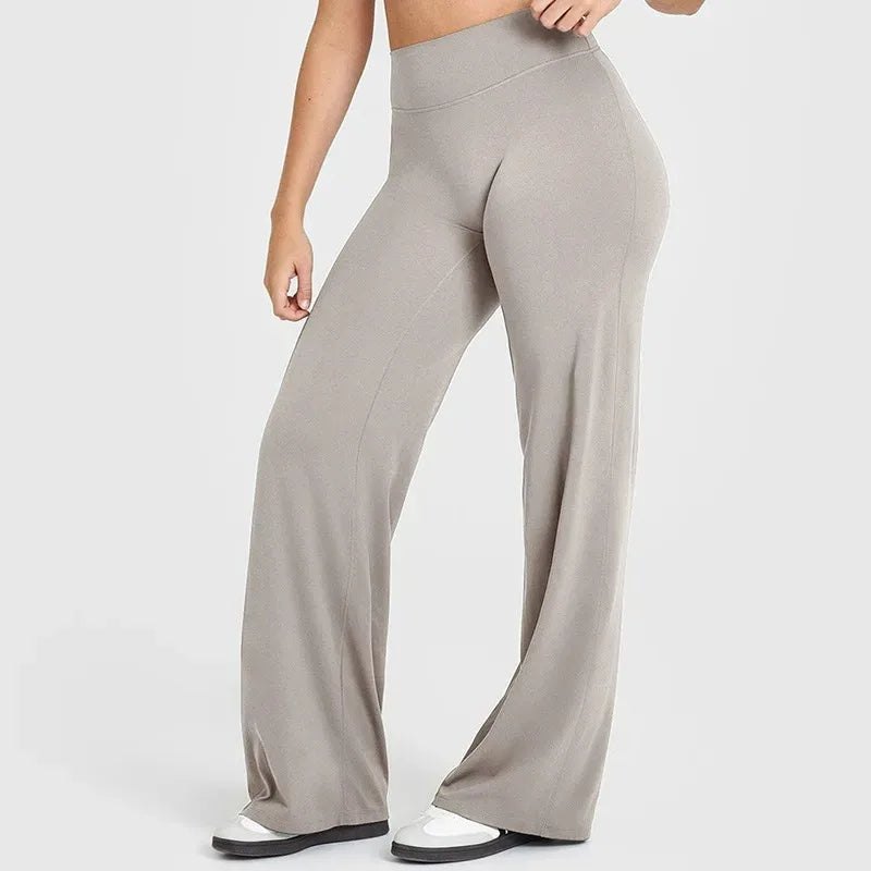 Women's Straight Leg Yoga Pants - Mid-Waist Naked-Feel Pilates & Running Trousers
