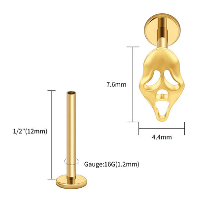 Right Grand ASTM F136 Titanium 16G Ghost Face Flat Back Earring – Halloween CZ Cartilage Stud for Helix, Labret & Nose Piercing Jewelry