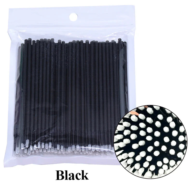 100pcs Eyelash Cleaning Brushes – Micro Cotton Swabs for Lash Extensions & Makeup Remover