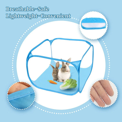 Portable Small Animal Playpen - Foldable Pet Cage with Transparent Mesh for Cats & Chickens