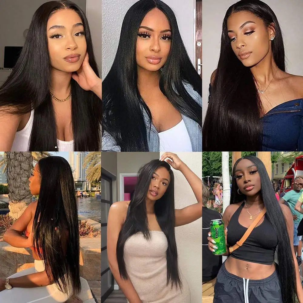Straight Clip-In Hair Extensions – 8 Piece Full Head Set, 120g Brazilian Remy 100% Human Hair, Natural Black