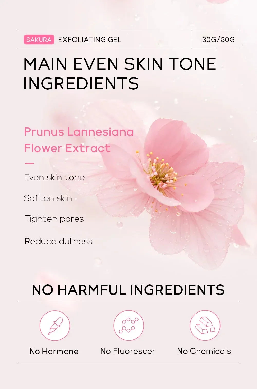 Sakura Exfoliating Peeling Gel — Moisturizing Nourishing Facial Scrub Cream for Skin Care, 30g/50g