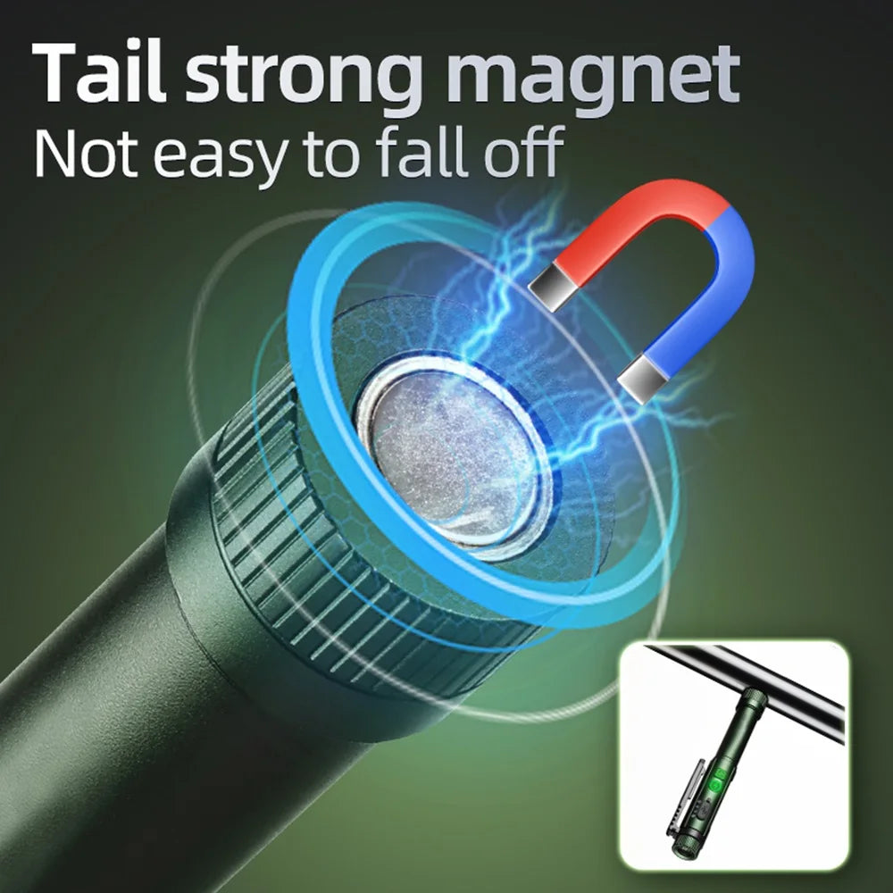 2-in-1 High Bright COB LED Pen Flashlight – USB Rechargeable Mini Torch for Camping, Hiking, Emergency & Outdoor Work Light