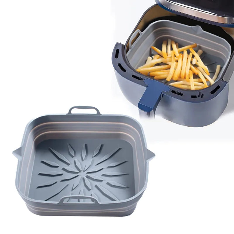 Silicone Air Fryer Liner & Reusable Baking Tray – Square Basket Mat for Oven, Pizza, and Dish Pan Inserts