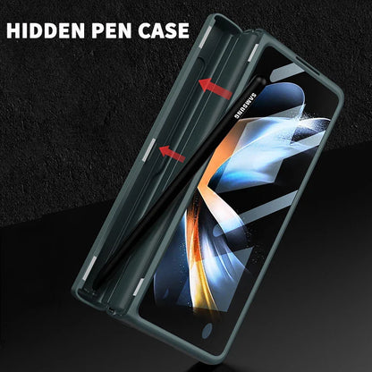 Magnetic Leather All-in-One Cover for Samsung Galaxy Z Fold 5/4/3 5G | Folding Protective Case with Pen Holder for Fold4
