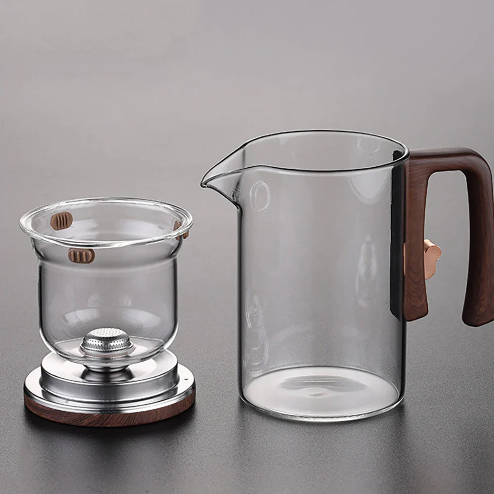 Glass Tea Pot Kettle with Magnetic Infuser - 520ML/720ML Tea Filtration Cup Set with One-Click Switch