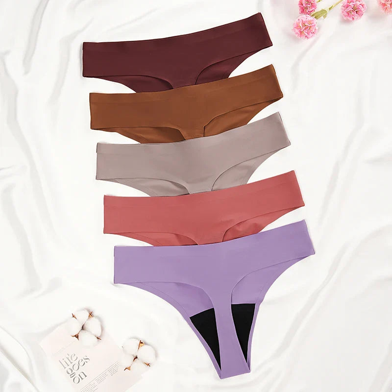 New Design Seamless Low Waist Leak-Proof Menstrual Thong Panties – 4 Layer Washable, Light Flow Period Underwear for Women