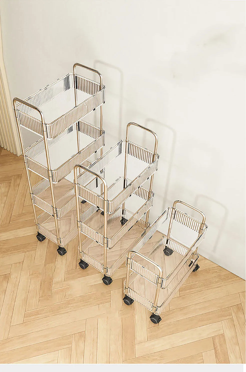 Mobile Shelf with Wheels - Multi-Layer Storage Rack Home Trolley, 2/3/4 Tiers Rolling Cart for Snacks, Cosmetics, and Sundries Organizer