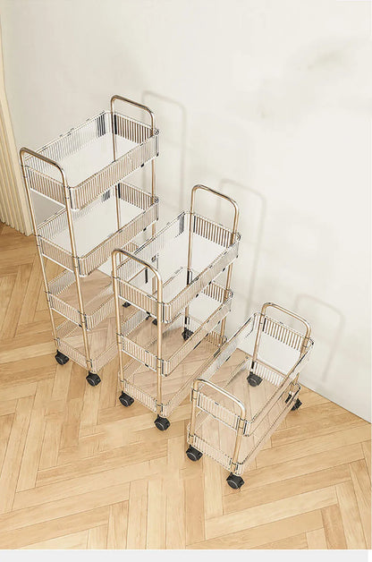 Mobile Shelf with Wheels - Multi-Layer Storage Rack Home Trolley, 2/3/4 Tiers Rolling Cart for Snacks, Cosmetics, and Sundries Organizer