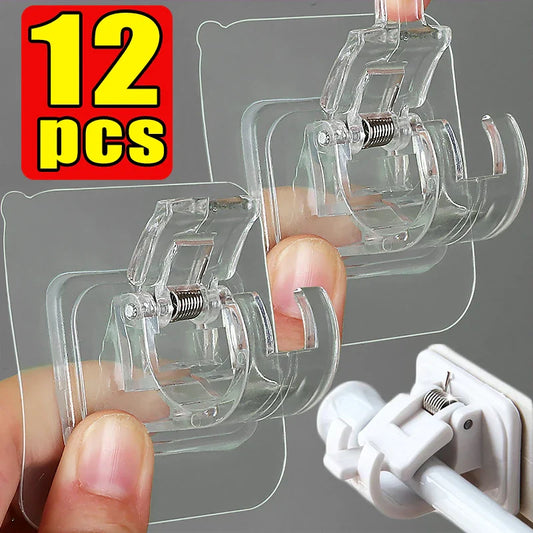 Self-Adhesive Adjustable Curtain Rod Hooks – Nail-Free Clamp Clips for Shower, Storage & Hanging Rails