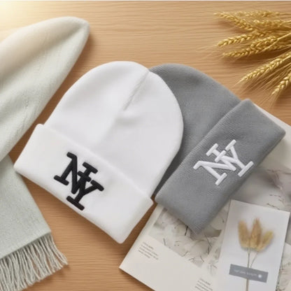 Winter Beanie Hat for Men & Women – 3D Embroidery Knitted Warm Cap for Outdoor Sports & Casual Wear