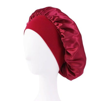 Women's Satin Wide-Brimmed Bonnet – Unisex Night Sleeping & Bathing Head Wrap with Elastic Band for Hair Care