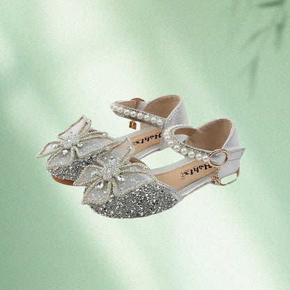 Girls Sequin Rhinestone Bow Sandals - Cute Princess Party & Dance Shoes for Summer