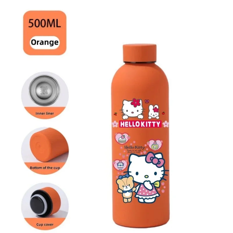 Sanrio Hello Kitty Insulated Sport Bottle — Double-Layer Stainless Steel Vacuum Cup, Small Mouth Coffee Bottle, Angel Color Frosted Finish