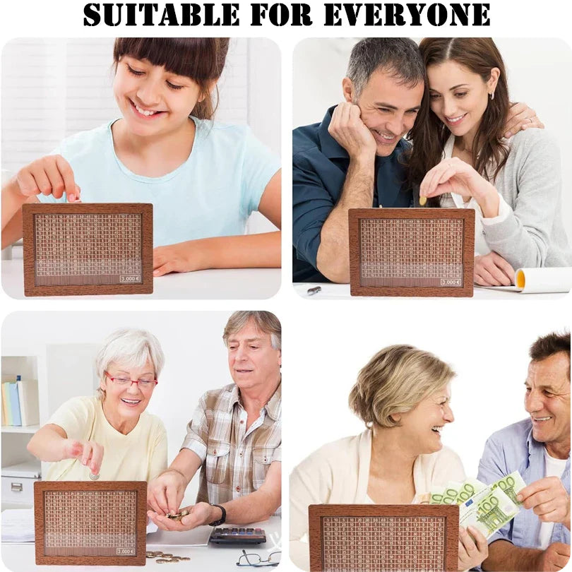 Wooden Money Box Piggy Bank – Cash Saving Treasure Coin Case for 1000/5000/10000 Euro – Encourages Saving Habit