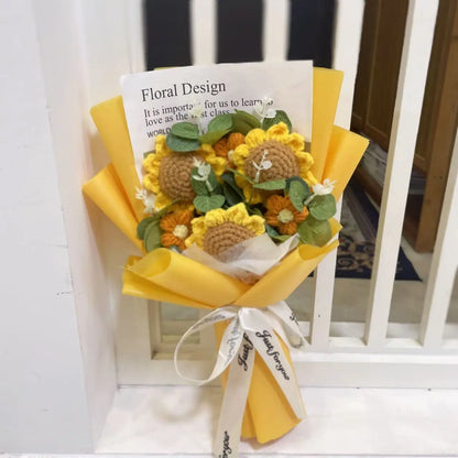Knitted Sunflower Bouquet — Handmade Crochet Flowers for Valentine, Mother’s Day & Birthday Gifts