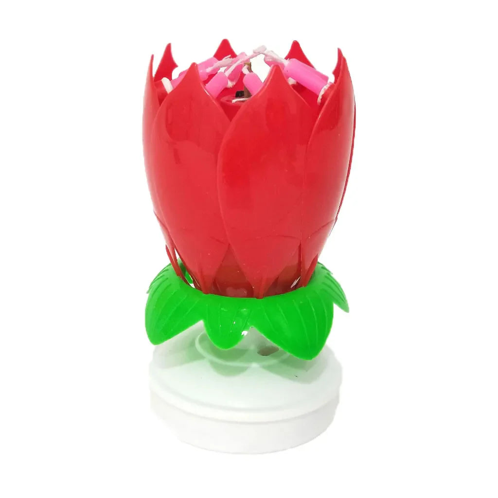 Lotus Music Candle - Double Flower Blossom Birthday Cake Rotating Electronic Candle