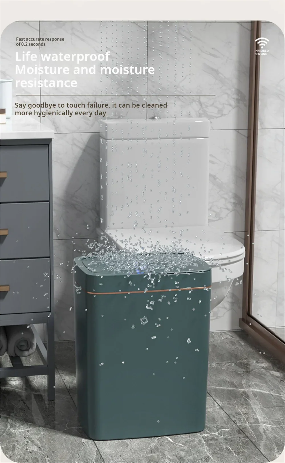 15L Smart Automatic Bathroom Trash Can — Touchless Electronic Sensor Bin with Self-Bagging, White Narrow Garbage Bin for Smart Home