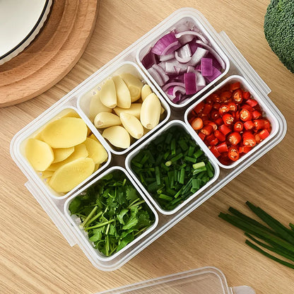 Refrigerator Storage Box – 4/6 Grid Clear Crisper for Fruits, Vegetables & Meat