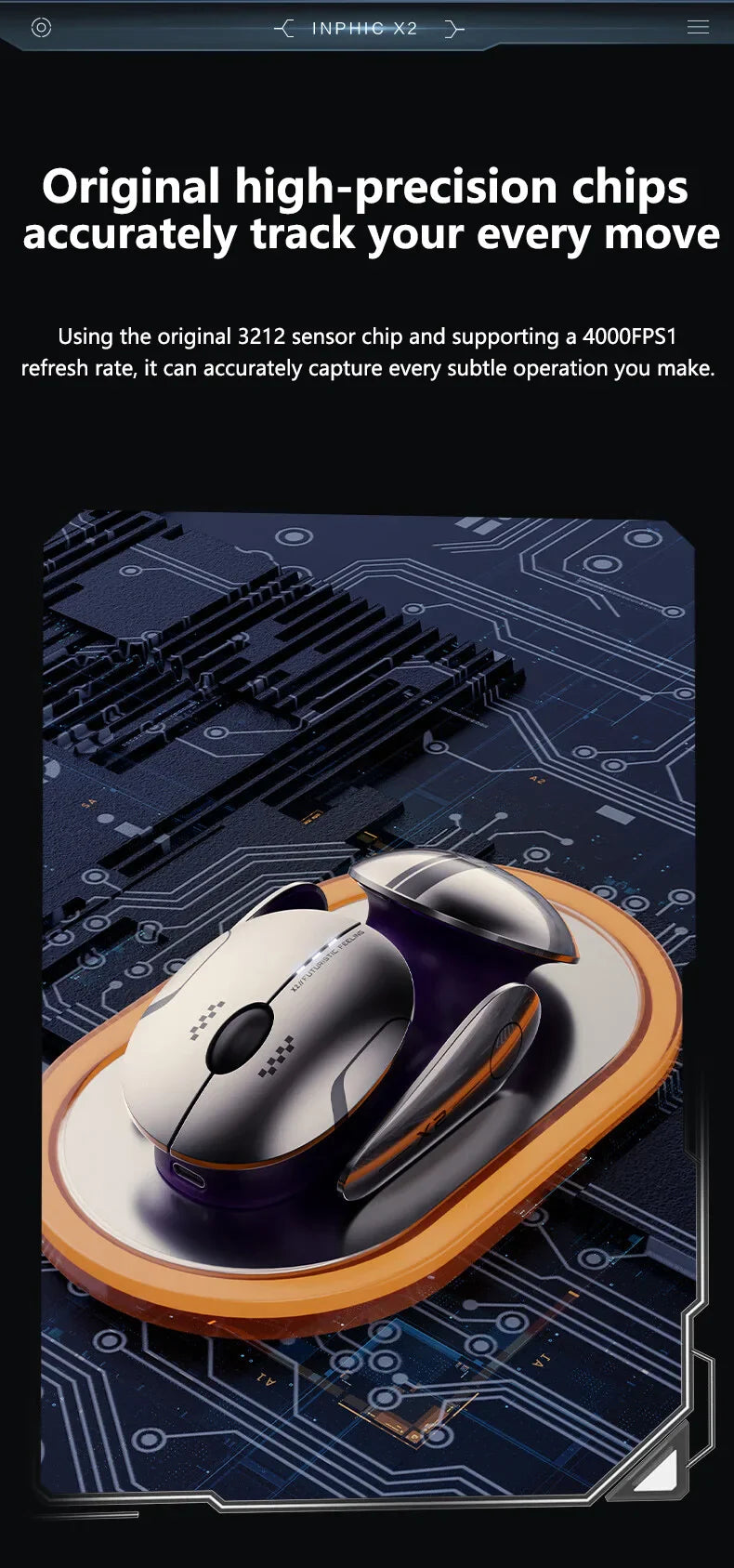 Inphic X2 Silent Bluetooth Mouse – Rechargeable Wireless Gaming & Office Mouse with Metal Base for Computer & Laptop