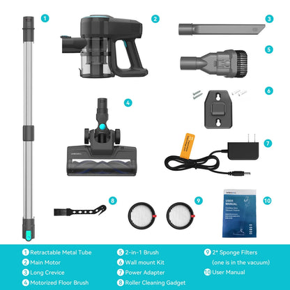 YISORA N300 Cordless Upright Vacuum Cleaner - 20KPa Lightweight Stick Vacuum for Carpet, Hard Floor, Car, Pet Hair