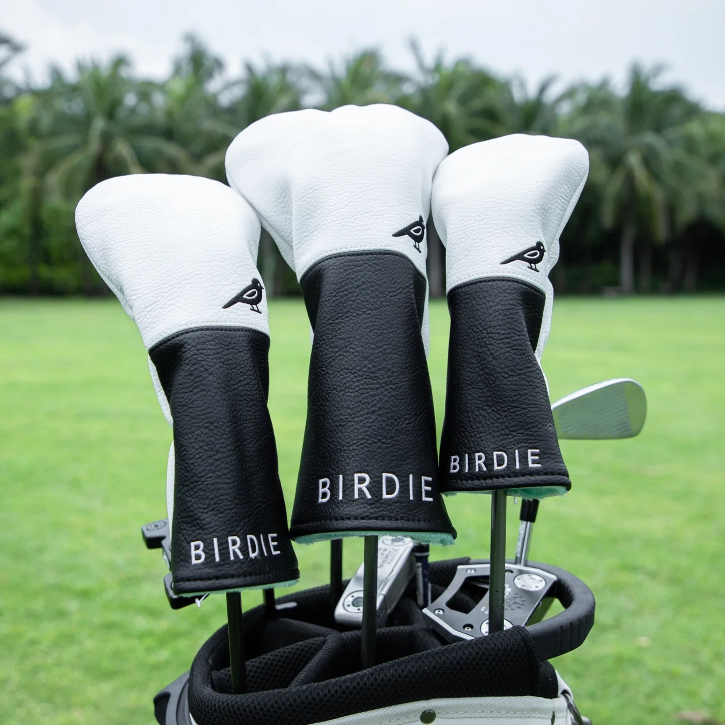 White Premium Leather Birdie Golf Head Cover – Elegant Embroidery for Driver, Fairway Wood & Hybrid Clubs