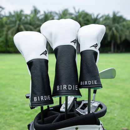 White Premium Leather Birdie Golf Head Cover – Elegant Embroidery for Driver, Fairway Wood & Hybrid Clubs