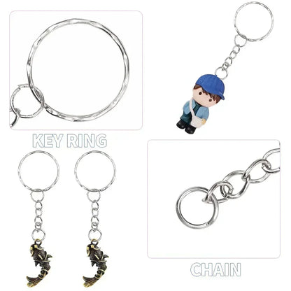 50/100pcs Stainless Steel Keyring Set – Split Rings, Lobster Clasps & Chains for DIY Keychains & Keyfobs