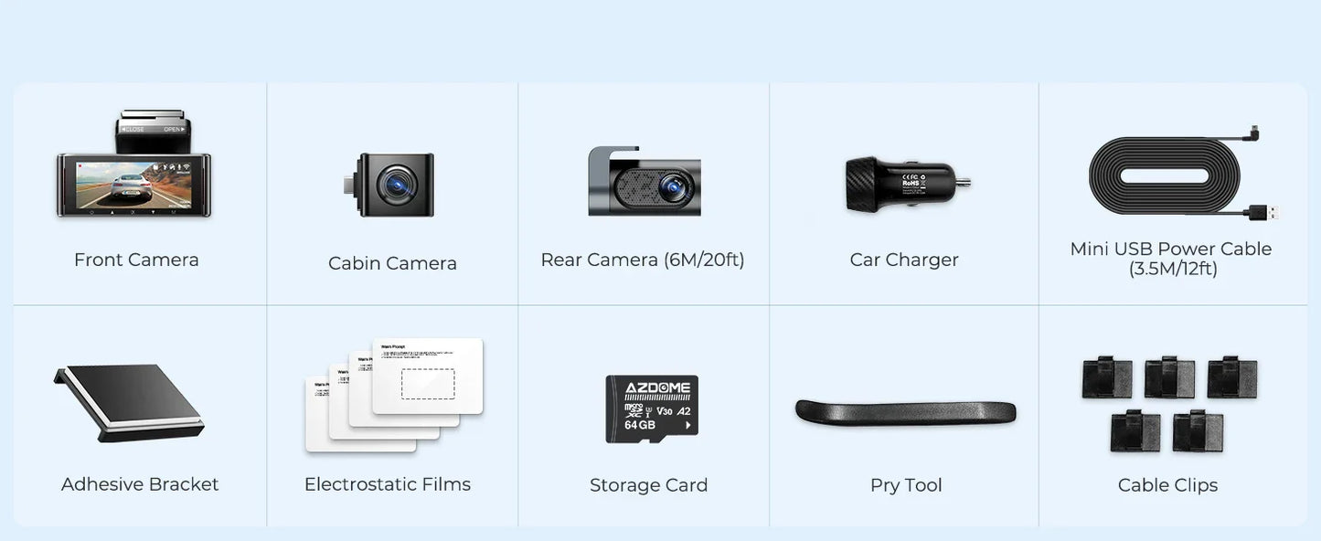 AZDOME M550 Pro 4K Car DVR Dash Cam – WiFi 5.8GHz, Front/Cabin/Rear Cameras, GPS, Night Vision & Parking Monitor