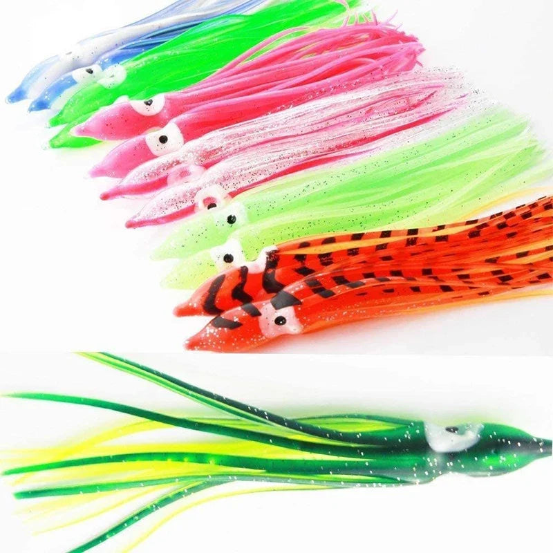 PRO BEROS 5Pcs Luminous Octopus Fishing Lures - Silicone Squid Skirts Glow Bait for Tuna Trolling & Sea Jigging