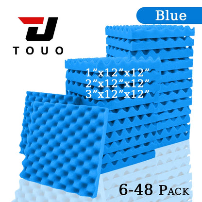 TOUO Acoustic Foam Panels – Fireproof Egg Crate Soundproofing Sponge 6/12/24/48 Pack Studio & Home Sound Absorbing Foam Tiles