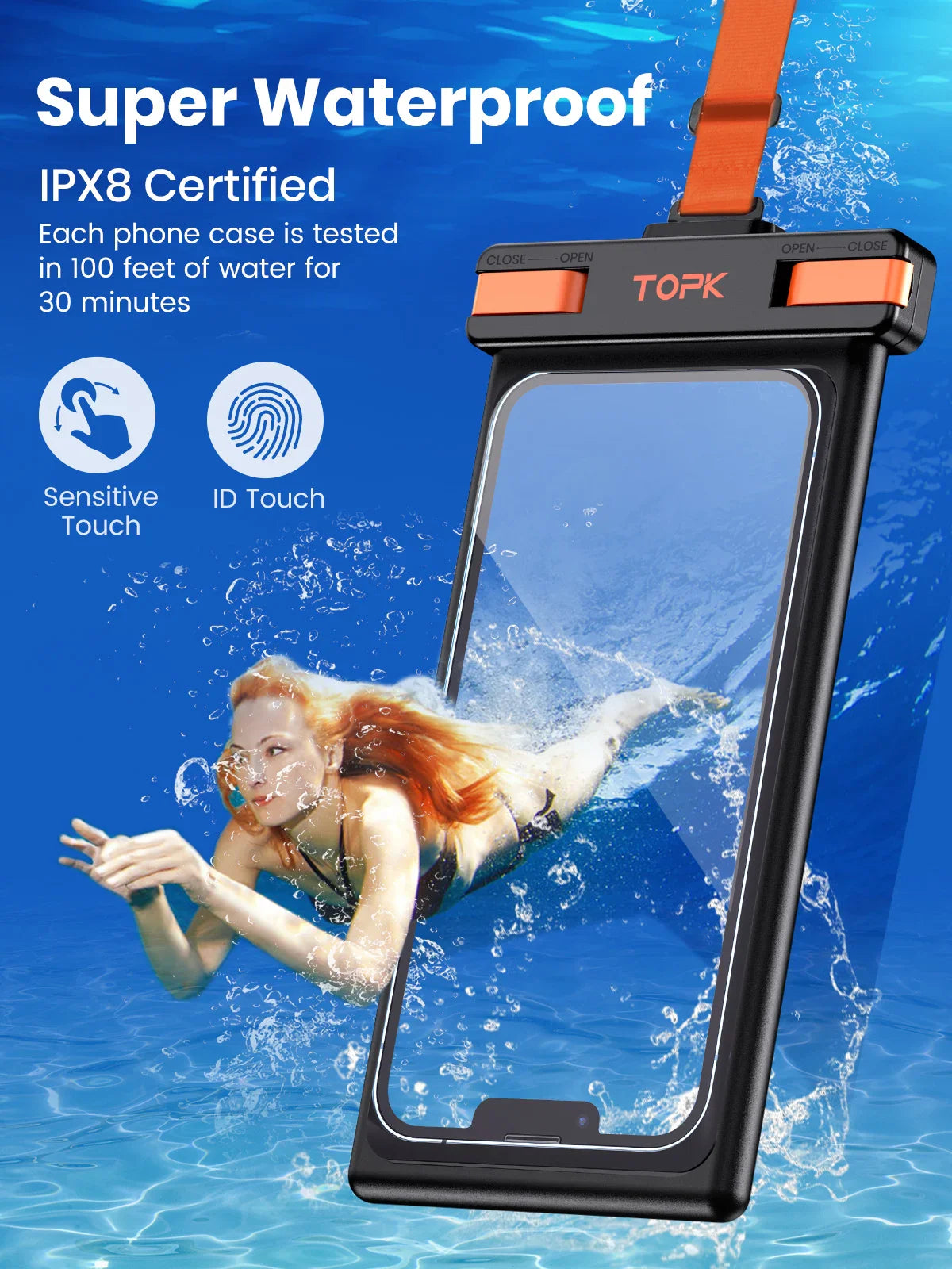TOPK Waterproof Phone Pouch: IPX8 Underwater Screen Touchable Case for Mobile Phones Up to 7.0 inches