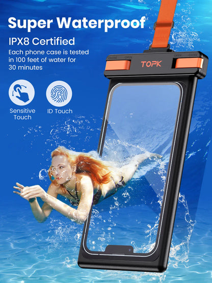 TOPK Waterproof Phone Pouch: IPX8 Underwater Screen Touchable Case for Mobile Phones Up to 7.0 inches