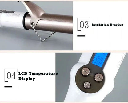 Professional Electric Hair Curler – 9-38mm Temperature Adjustable Curling Iron Wand with LCD Display