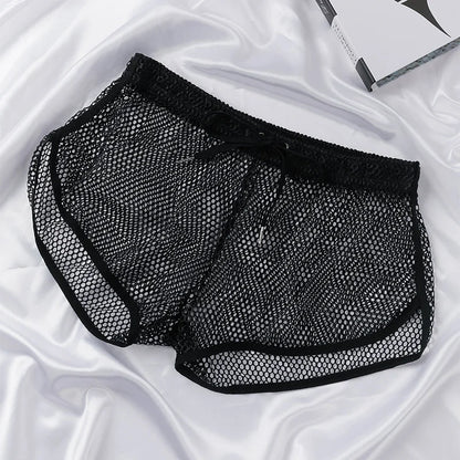 Men's Mesh Boxer Briefs - Loose Fit See Through Breathable Aro Shorts Sexy Home Underwear Pants
