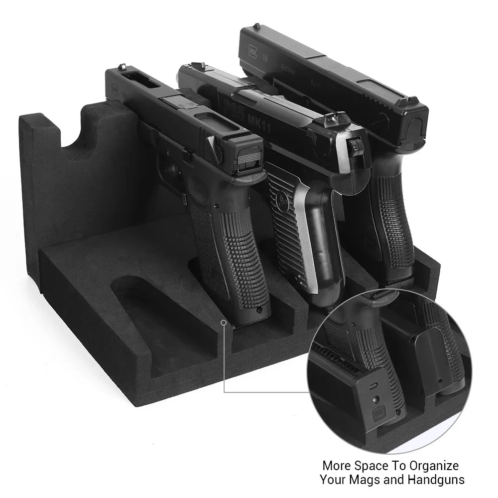 3/4/6 Slot Foam Gun Rack - Universal Pistol Holder for Glock, Handgun Display Stand & Gun Safe Organizer