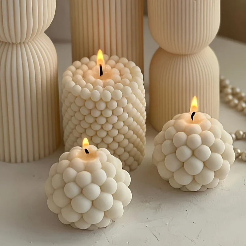 3D Silicone Candle Mold | Cylindrical Bubble Round Ball Shape | Scented Aromatherapy Plaster Candle Making Mold | DIY Handmade Cake Tool