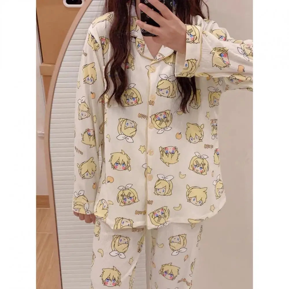 Kagamine Rin & Len Anime Pajamas — Long Sleeve Costume for Girls, 35-65Kg, Cosplay Sleepwear
