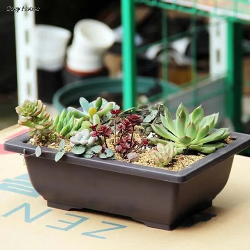 1PC Square Imitation Plastic Flower Pot - Balcony Bonsai Bowl, Nursery Basin Planter, Rectangle Design for Home Gardening