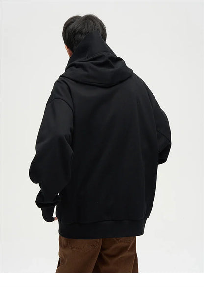 Autumn Ninja Streetwear Turtleneck Hoodie for Men – Letter Embroidered Hip Hop Fashion Sweatshirt, Y2K Vintage Fleece