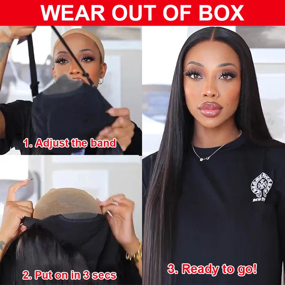 Pre-Cut Glueless 13x6 HD Lace Frontal Wig – 40 Inch Straight Human Hair, Pre-Plucked Ready-to-Wear for Women