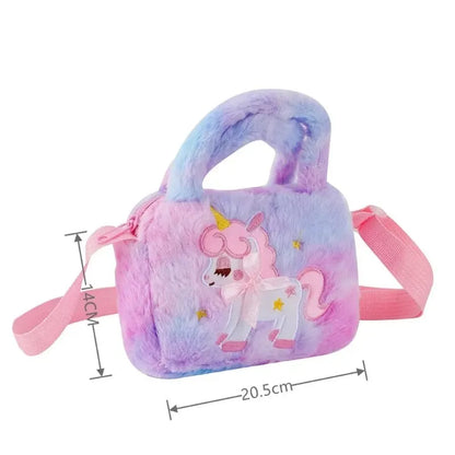 Kids' Embroidery Unicorn Plush Toy Purse – Rainbow Fluffy Crossbody Handbag for Little Girls | Cute Cartoon Furry Shoulder Bag